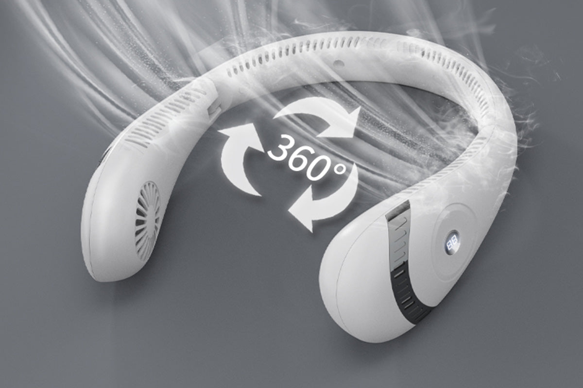 Portable Neck Fan Mini Bladeless Foldable Neck Fan USB Rechargeable 360 Degree Cooling Fan-White