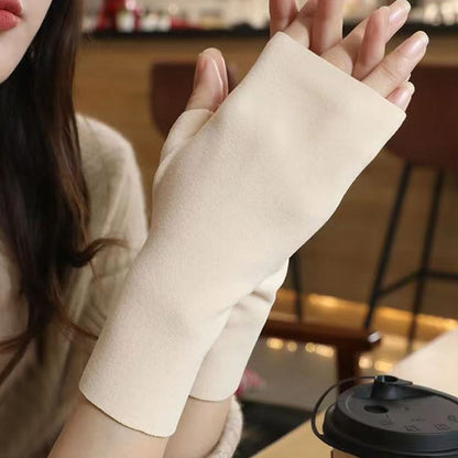 3 Pairs of Stretchy Fingerless Gloves Arm Warm Sleeves Beige