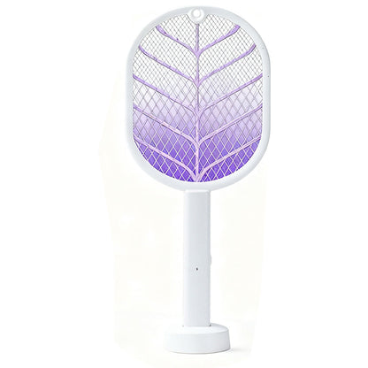 2-in-1 Electric USB Rechargeable Fly Swatter and Mosquito Killer Racket White