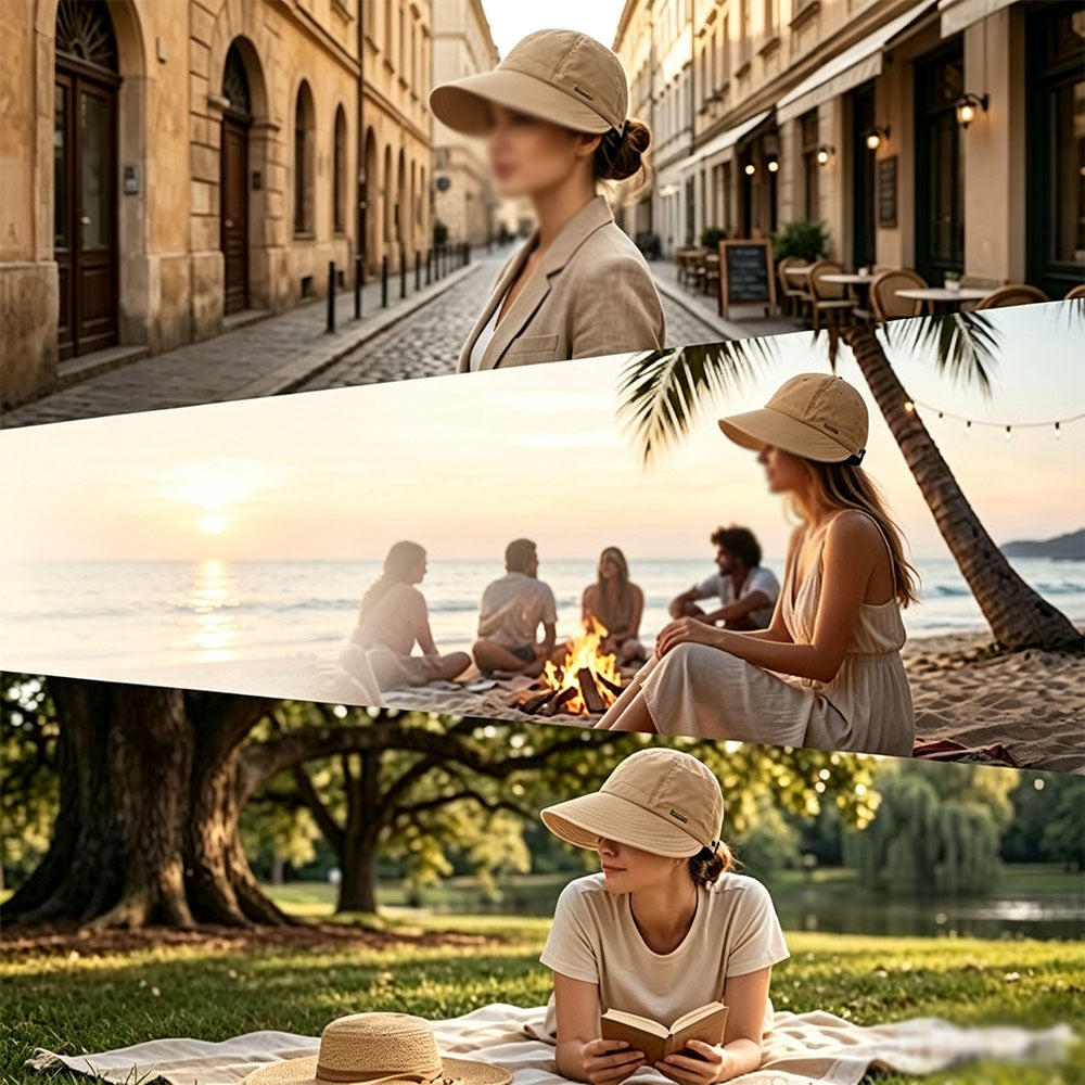 Wide Brim Quick Dry Sun Hat with Ponytail Opening and Hook - Khaki