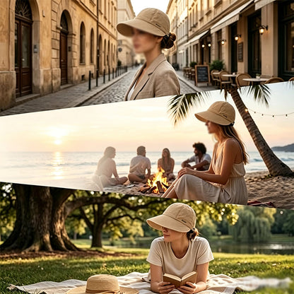 Wide Brim Quick Dry Sun Hat with Ponytail Opening and Hook - Khaki