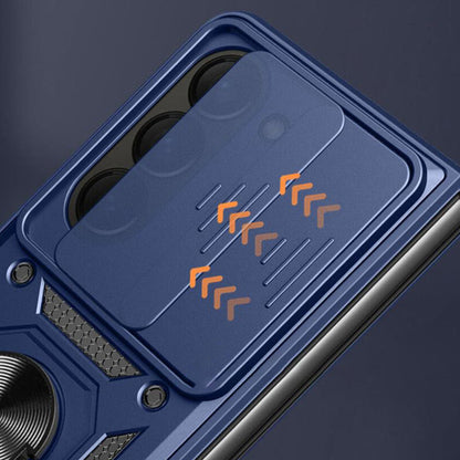 For Samsung Galaxy Z Fold Drop Protection Case Full-Body Shockproof Case with Rotating Ring Stand Blue
