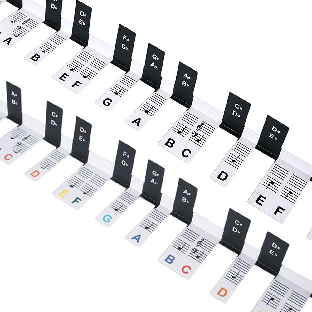 88 Key Piano Note Guide Strip with Staff and Note Names - Mixed Color