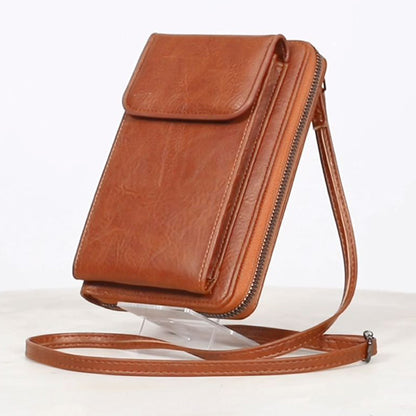 PU Leather Women Pouch Bag Mobile Phone Bag Crossbody Purse Wallet Shoulder Bag-Brown