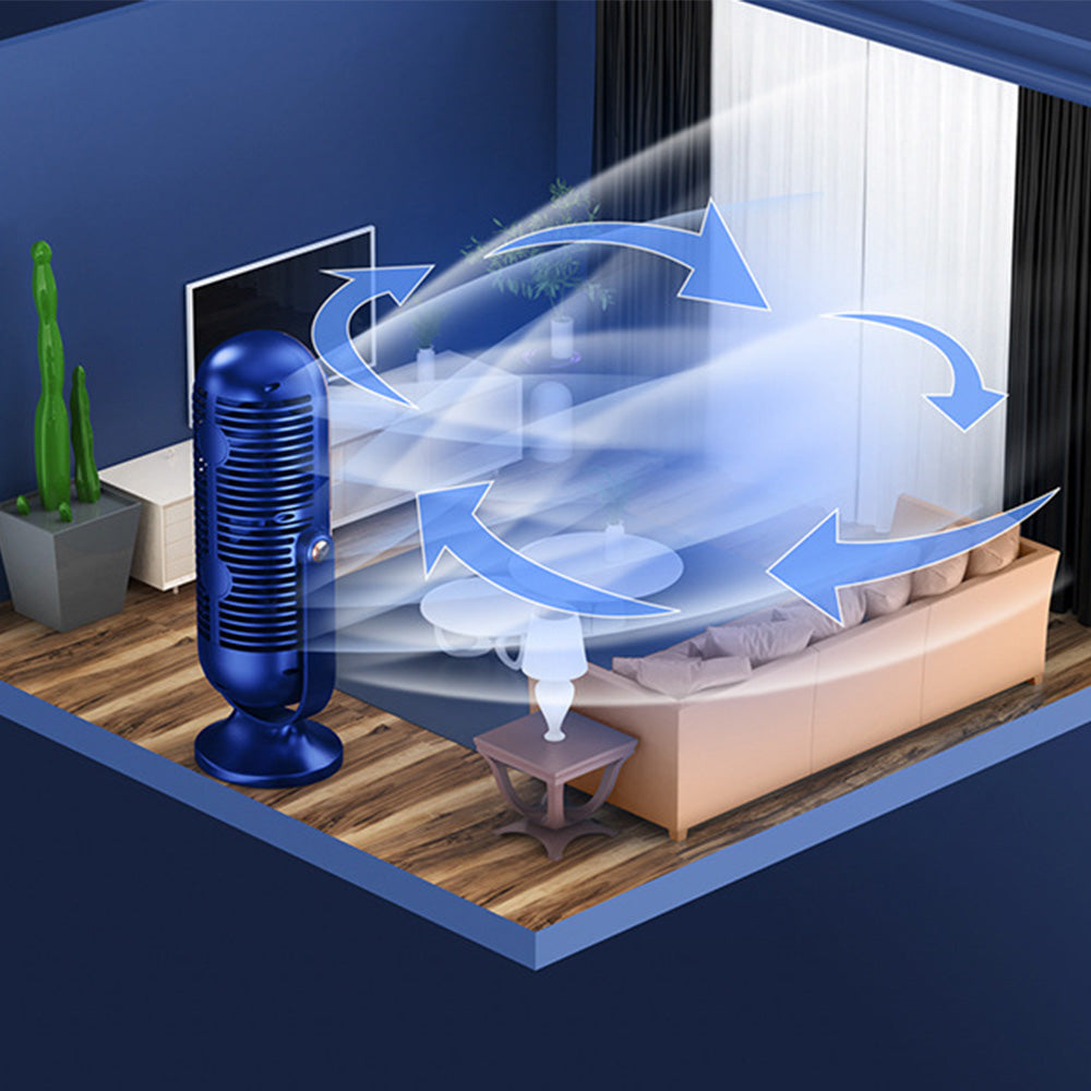 Wireless Cooling Table Fan Portable Tower Fan With 5 Speeds And 720 Degrees Oscillation-Blue