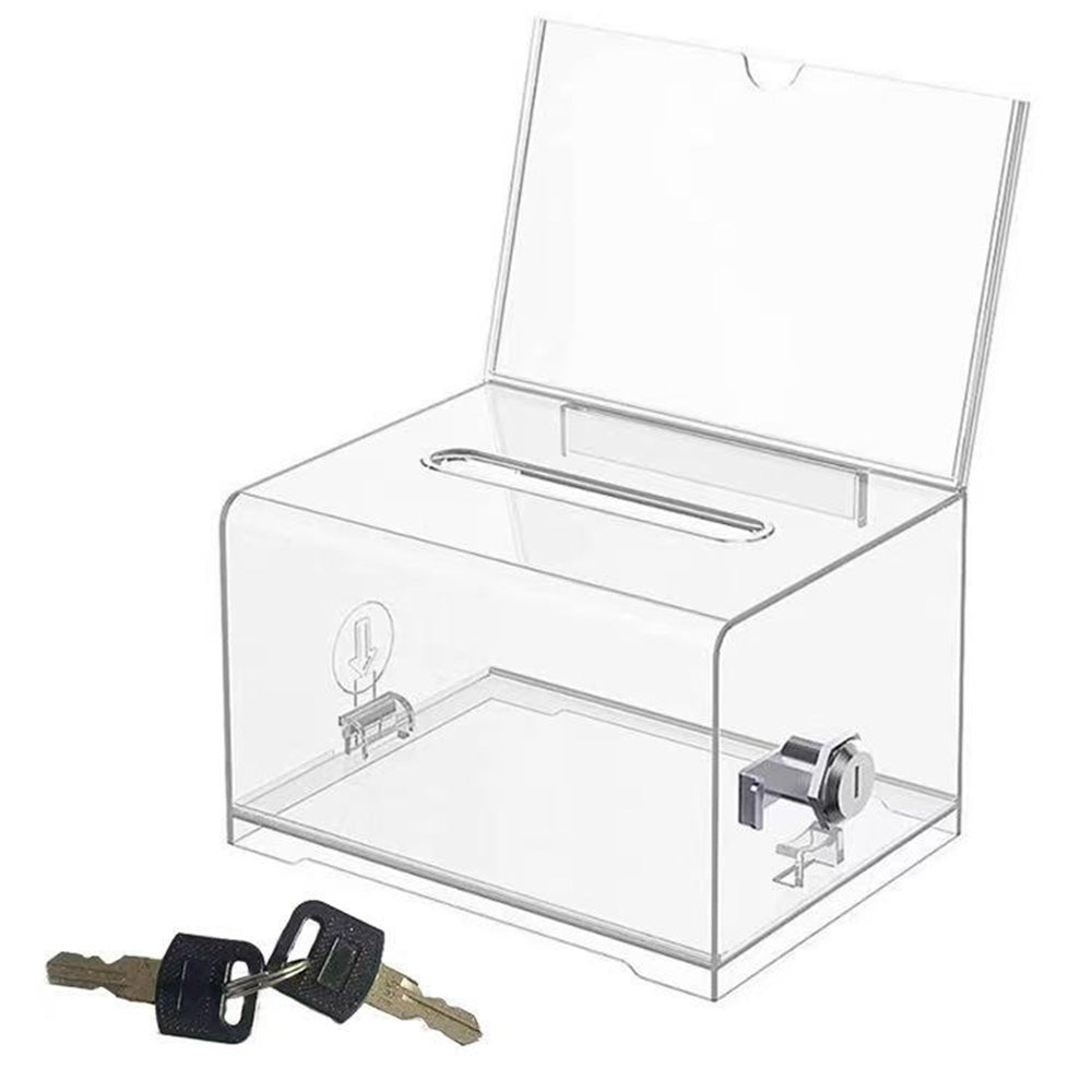 Lockable Suggestion Box with Keys for Voting Donations - Clear