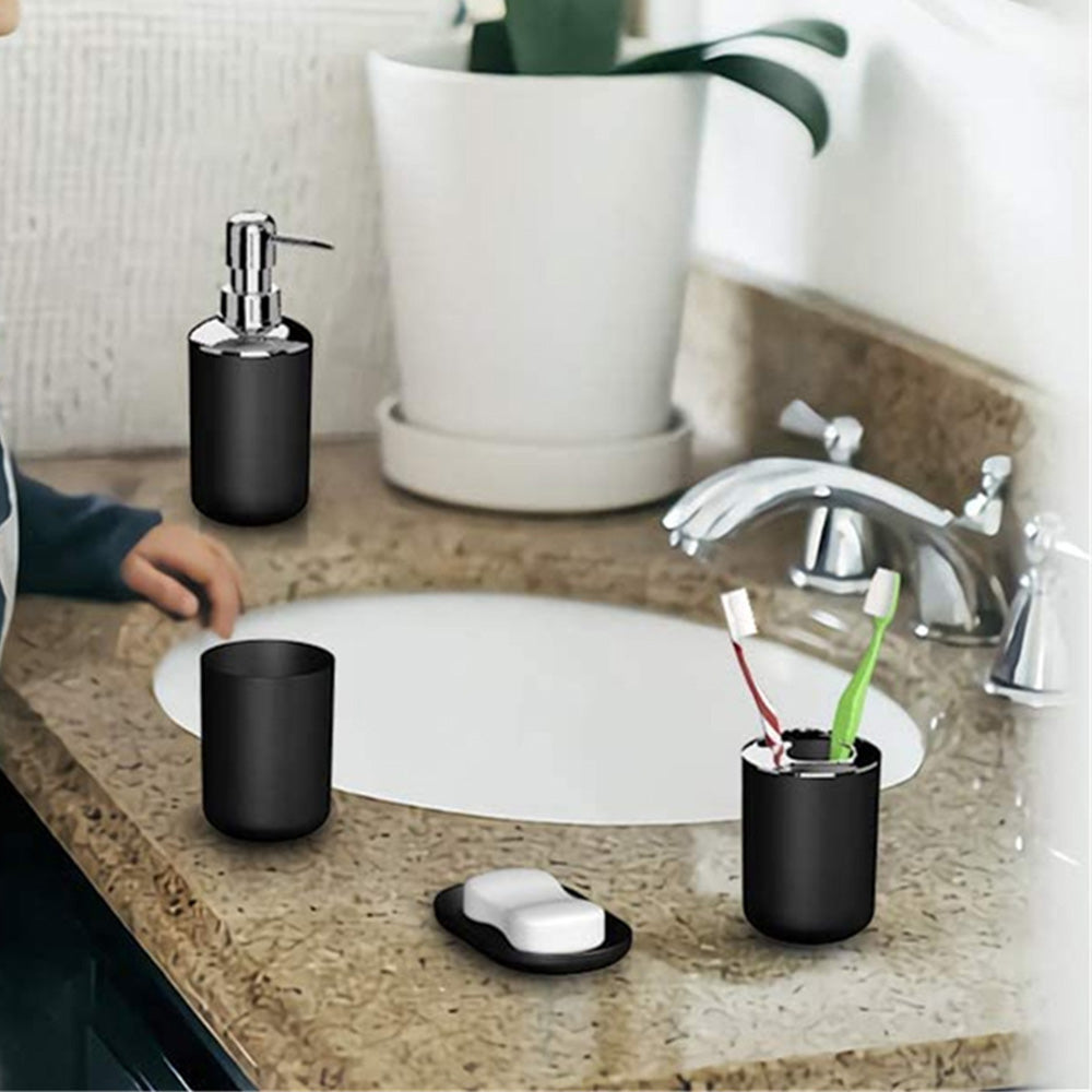 6 Piece Bathroom Accessories Set Soap Dish Soap Dispenser Toothbrush Holder Toilet Brush Trash Bin-Black