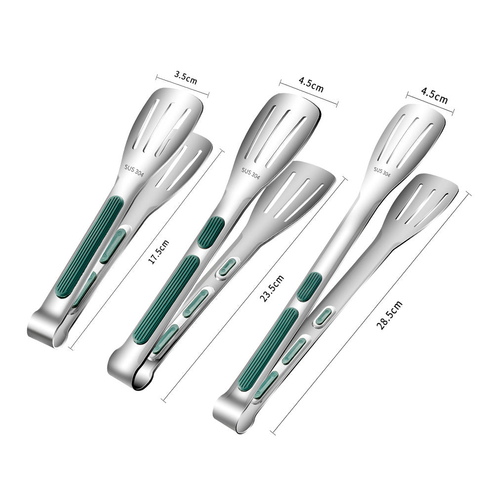 3Pcs 304 Stainless Steel Food Steak Salad and Barbecue Tongs