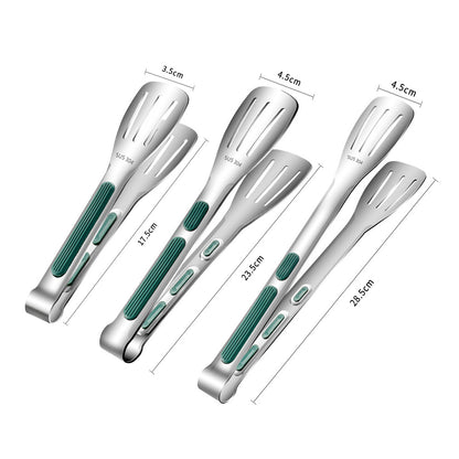 3Pcs 304 Stainless Steel Food Steak Salad and Barbecue Tongs