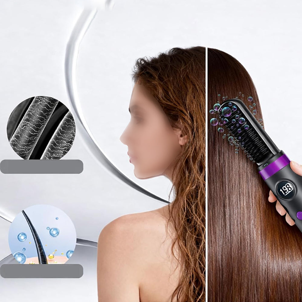 Hair Straightener Brush with Base-Black