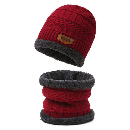 Uisex Beanie Cap Winter Knitted Hat Neck Warm Scarf Fleece Ski Accessories Red
