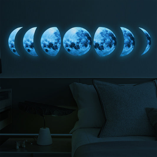 Set of Glow in The Dark Moon Wall Decals Luminous Space Planet Moon Phases Wall Sticker -Blue