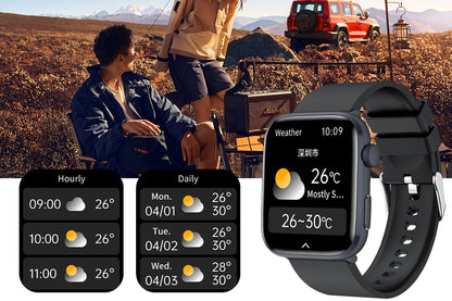 Smart Watch 1.85-Inch Fitness Watch with Heart Rate Noninvasive Blood Sugar Monitor HRV Detection Body Temperature SOS Call Activity Tracker-Black