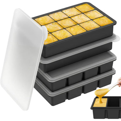 4Piece Silicone Freezer Tray Set with Lids