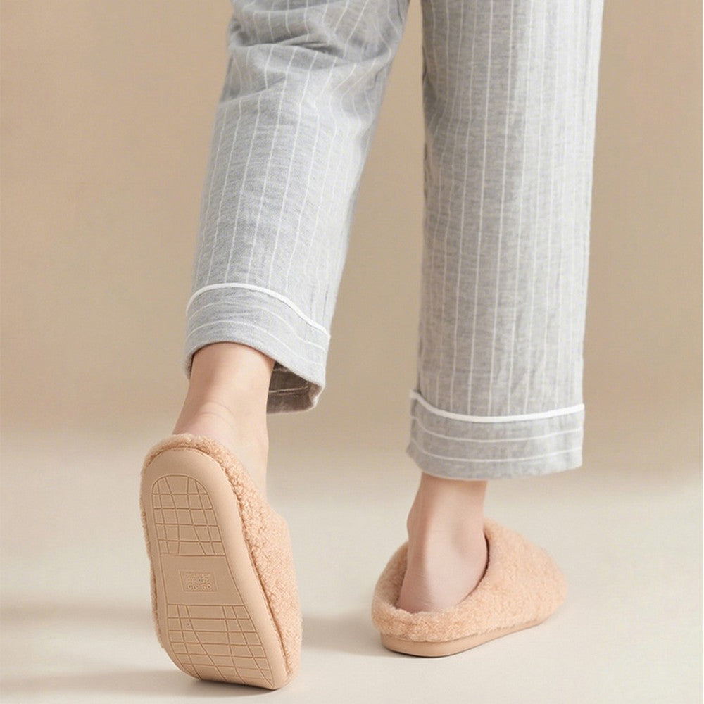 Women's Fuzzy Slip-on Slippers Comfy Lightweight House Scuff Slippers Closed Toe-Khaki
