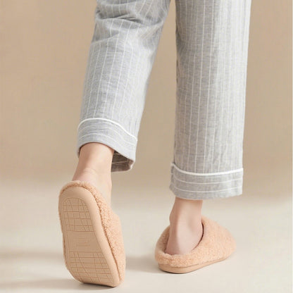 Women's Fuzzy Slip-on Slippers Comfy Lightweight House Scuff Slippers Closed Toe-Khaki
