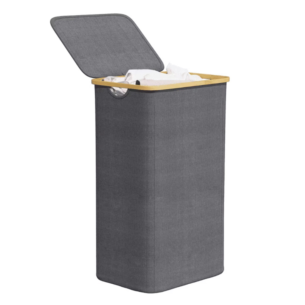 100L Laundry Basket with Lid Clothes Hampers for Laundry with Bamboo Handles Removable Bag-Grey