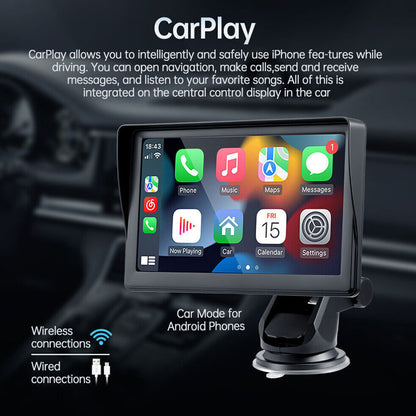 7-Inch Portable Wireless CarPlay Smart Display with AHD Camera