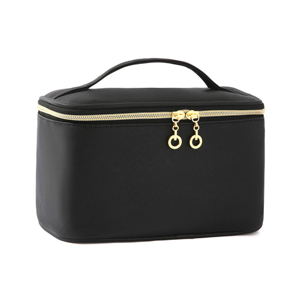 PU Leather Makeup Bag Large Capacity Travel Cosmetic Bag Toiletry Bag for with Handle and Divider Black