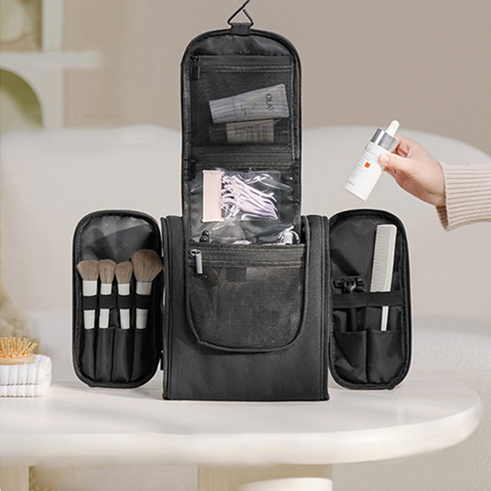 Expandable Travel Toiletry Bag Cosmetic Organizer Bag Makeup Case Black