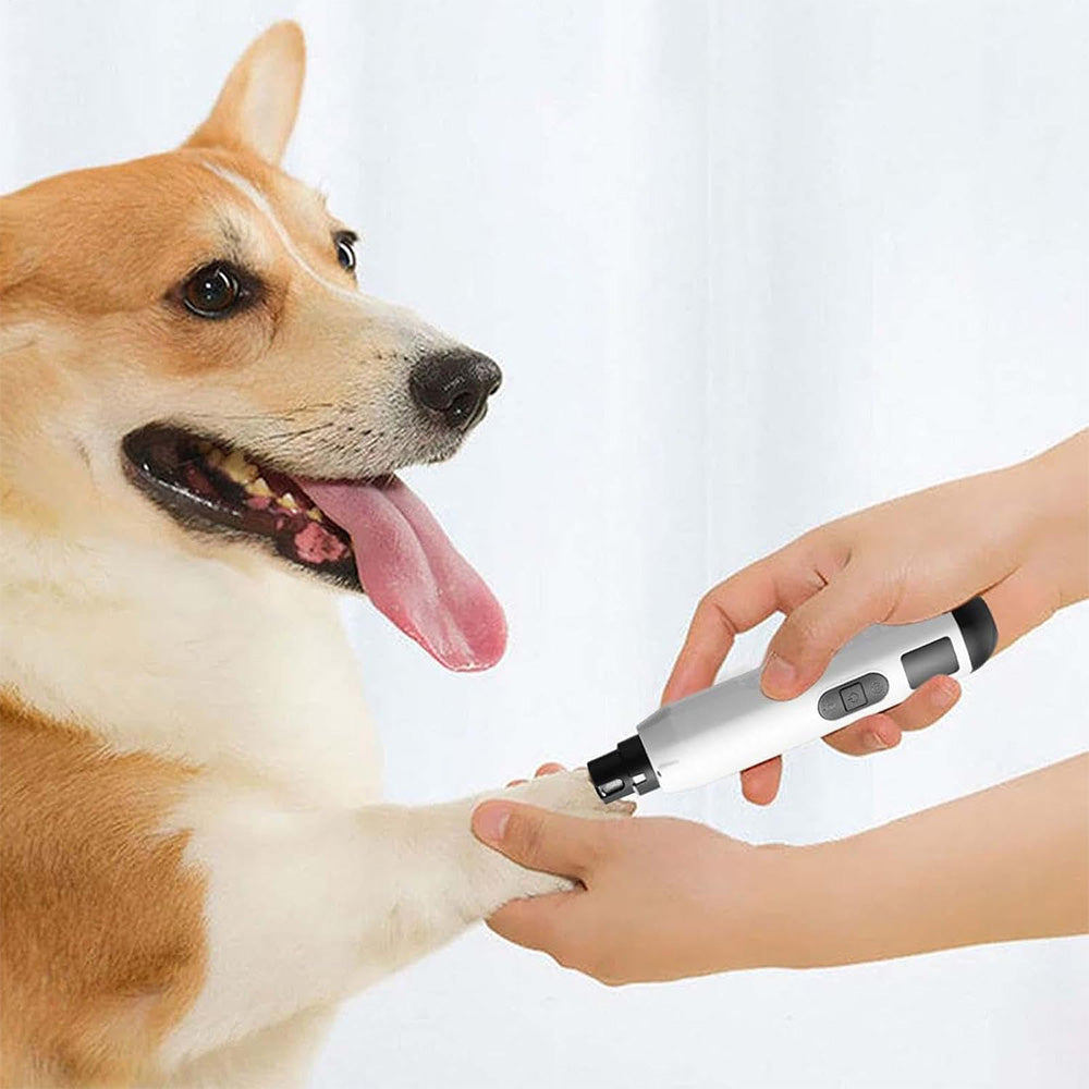 Electric Pet Nail Grinder for Dogs Cats with 5 Speeds LED Light -White