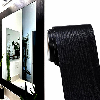 Peel and Stick Wood Grain Border Waterproof Sticker Self Adhesive for Wall-black