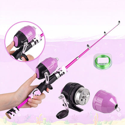 57Piece Set Telescopic Fishing Rod Kit for Beginner with Spinning Reel Lures - Pink