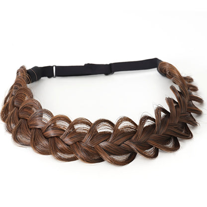 Plaited Headband Adjustable Stretch Hairpiece Hair Extension Headband For Women-Brown