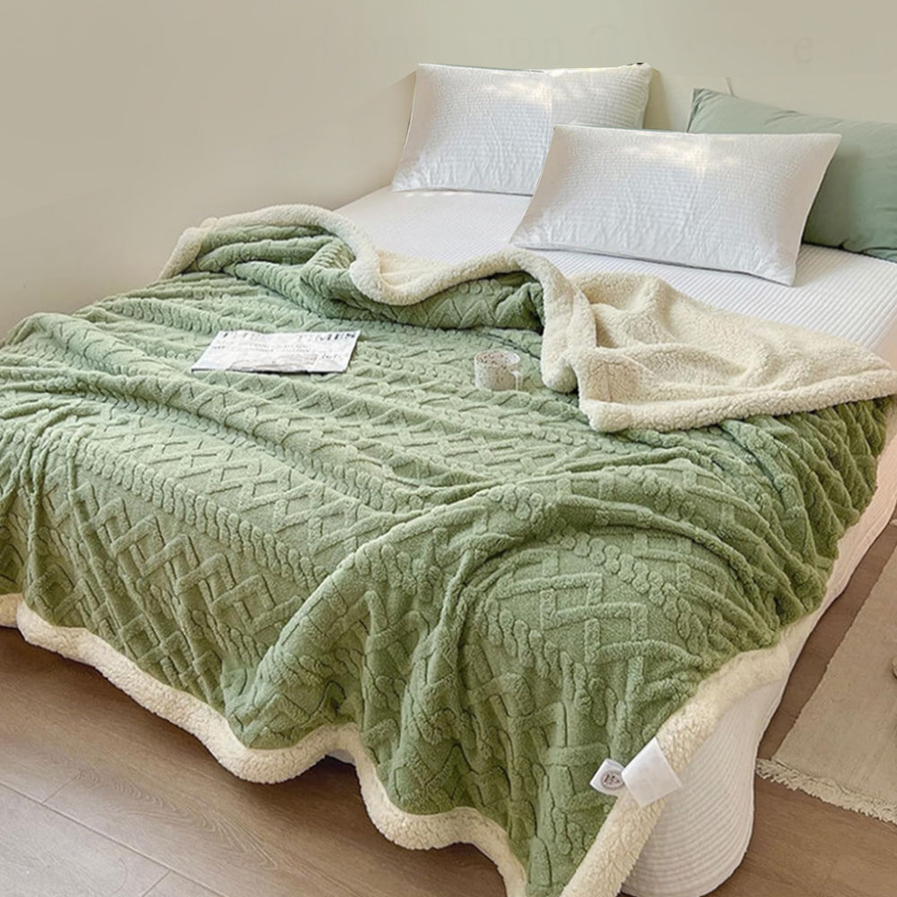 Double Sided Throw Blanket Thickened Imitation Cashmere Jacquard Blanket Quilt Green