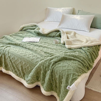 Double Sided Throw Blanket Thickened Imitation Cashmere Jacquard Blanket Quilt Green