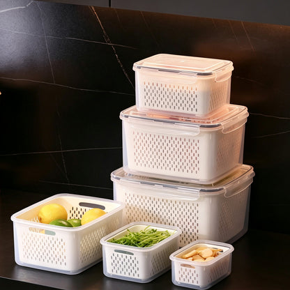 4Piece PP Produce Storage Containers with Drain Baskets