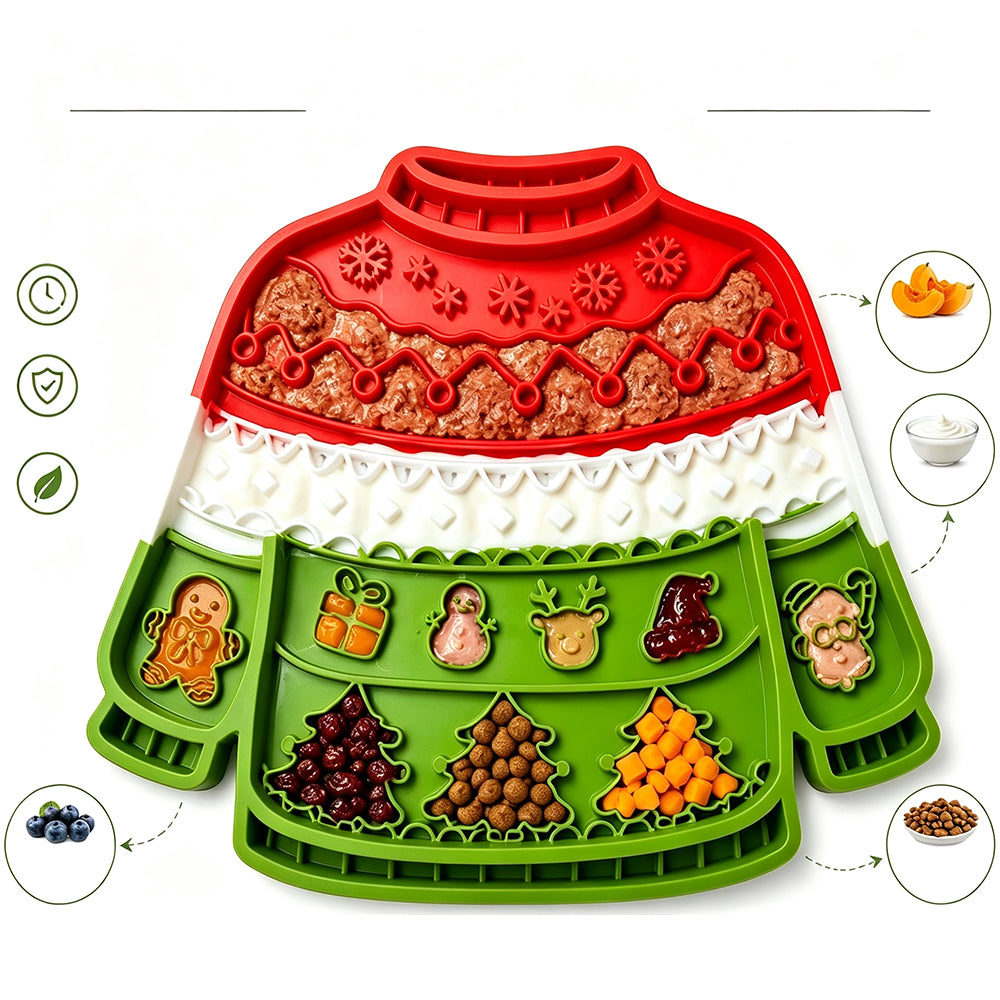Christmas Pet Silicone Licking Mat with Suction Cups - Green