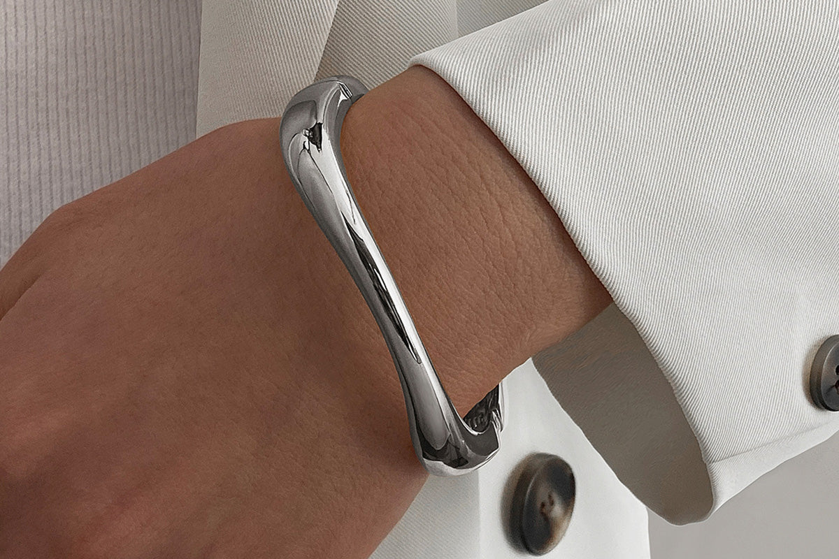 3Pcs Chunky Gold Bangle Bracelets Wide Wrist Cuff Stackable Jewelry Gift-Silver