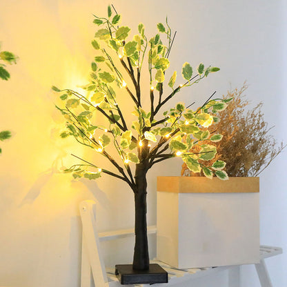LED Green Leaf Tree Lamp Bedside Night Light Home Office Decor Black