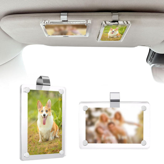 2PCS Clear Car Sun Visor Photo Holders with Magnetic Clips for Pictures