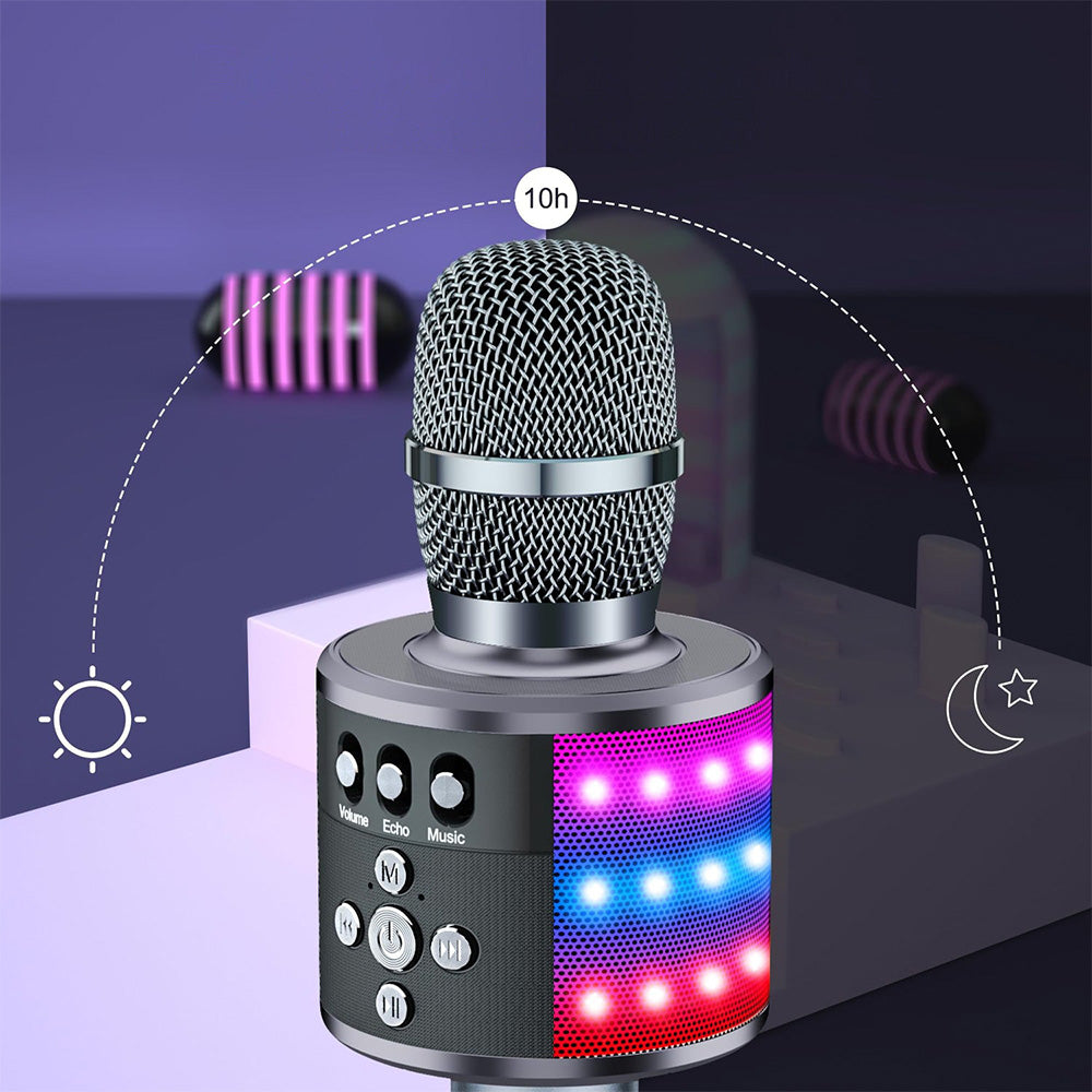 Wireless Bluetooth Karaoke Microphone with LED Lights Home Party Singing Mic Black