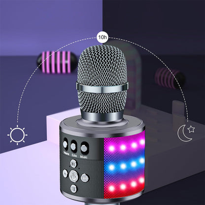 Wireless Bluetooth Karaoke Microphone with LED Lights Home Party Singing Mic Black
