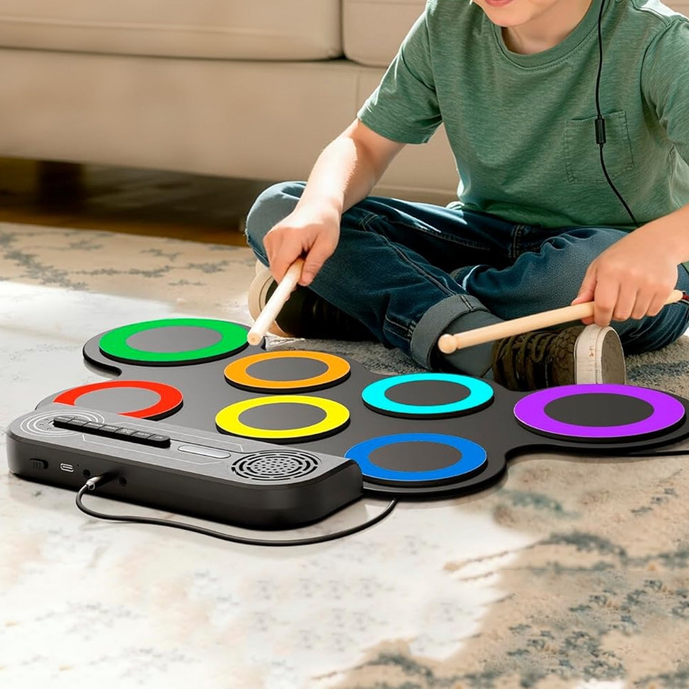 Electric Drum Set Kids Drum Pad and Sticks Portable Roll Up Drums Practice Pad