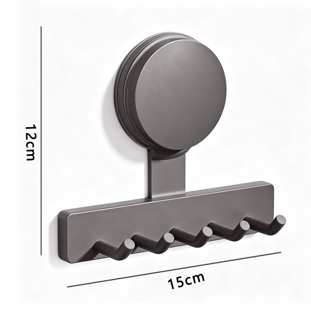 5 Hook Suction Cup Towel Rack Wall Mounted No Drill Bathroom Holder for Shower-Grey