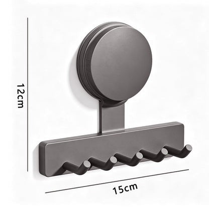 5 Hook Suction Cup Towel Rack Wall Mounted No Drill Bathroom Holder for Shower-Grey