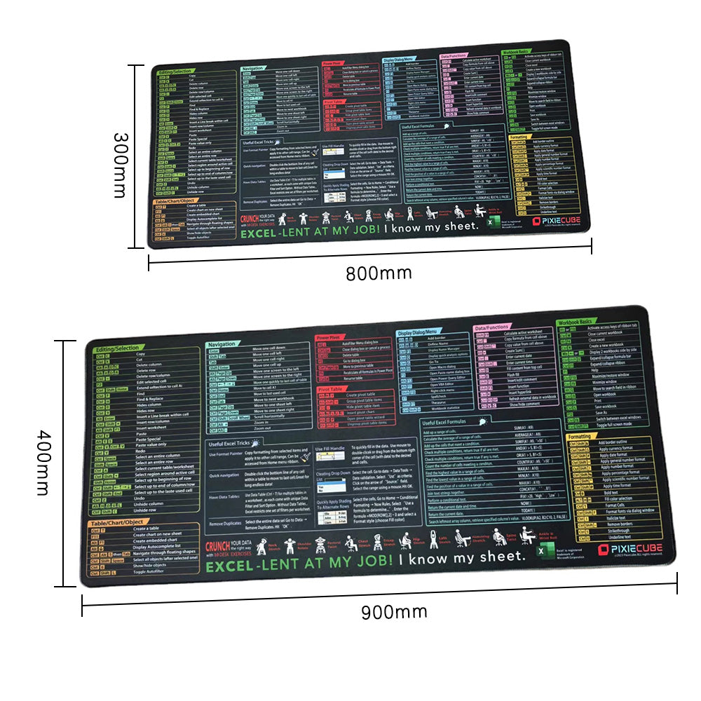 Non-Slip Excel Shortcut Keys Mouse Pad Quick Key Cheat Sheet Gaming Mousepad Office Spreadsheet Keyboard Mat