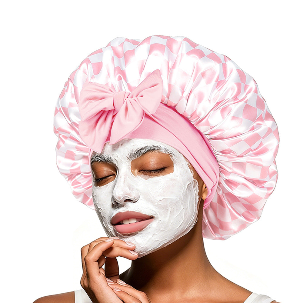 Satin Sleep Bonnet Hair Wrap for Women Adjustable Bow Print Silk Like Night Cap-Style1