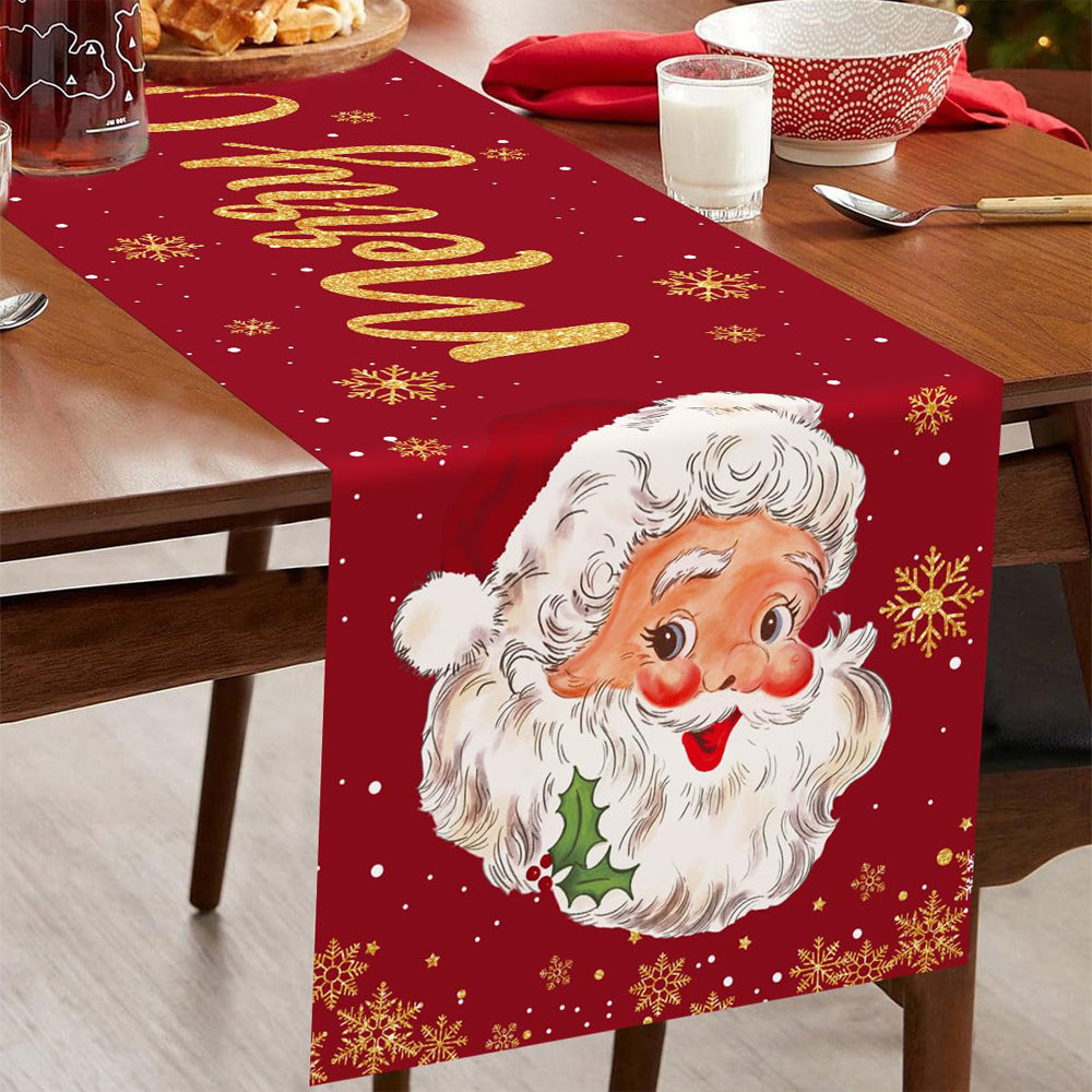 Christmas Snowflake Table Runner Wrinkle Resistant Holiday Table Runner - Santa