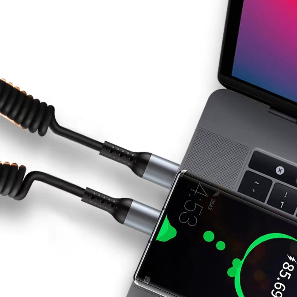 USB C To C Cable Car Coiled Type C Charging Cable For iPhone Samsung