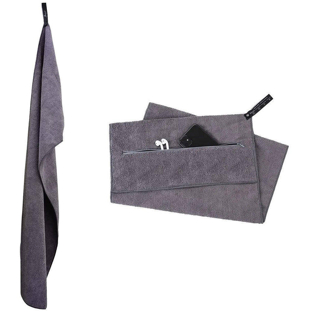 120x50cm Quick Dry Microfibre Gym Towel with Pocket - Grey