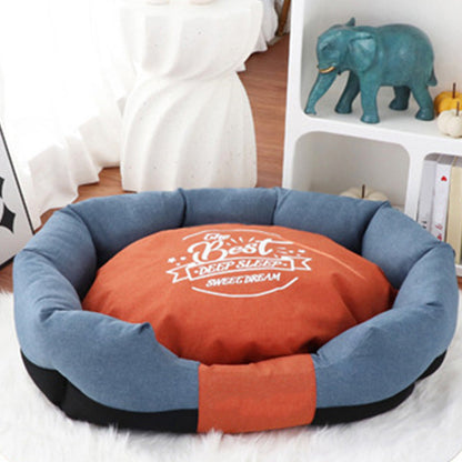 Waterproof Pet Bed with Removable Washable Cover for Small & Medium Cats and Dogs Blue and Orange L