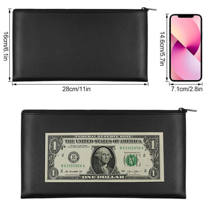 2Pcs PU Leather Storage Bag with Zipper Money Pouch Cash Storage Bag Black