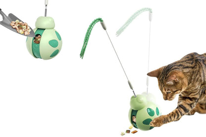Interactive Cat Toys Tumbler Ladybug with Teaser Wand Cat Treat Dispenser Toy -Green