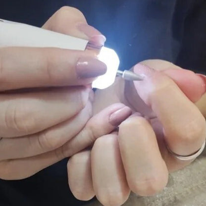 Electric Nail Drill Pen with LED Light and 5 Grinding Heads USB Manicure Machine White