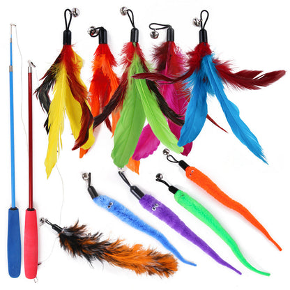 Interactive Cat Toy Set with Telescopic Wand and Feather Replacements Style 2